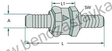 Zpětný palivový ventil - 10x10mm - 10/72/26 mm 