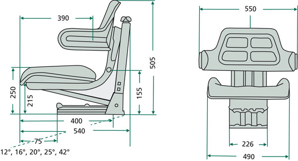 Sedadlo mechanicky odpružené - opěrky- PVC - modrá