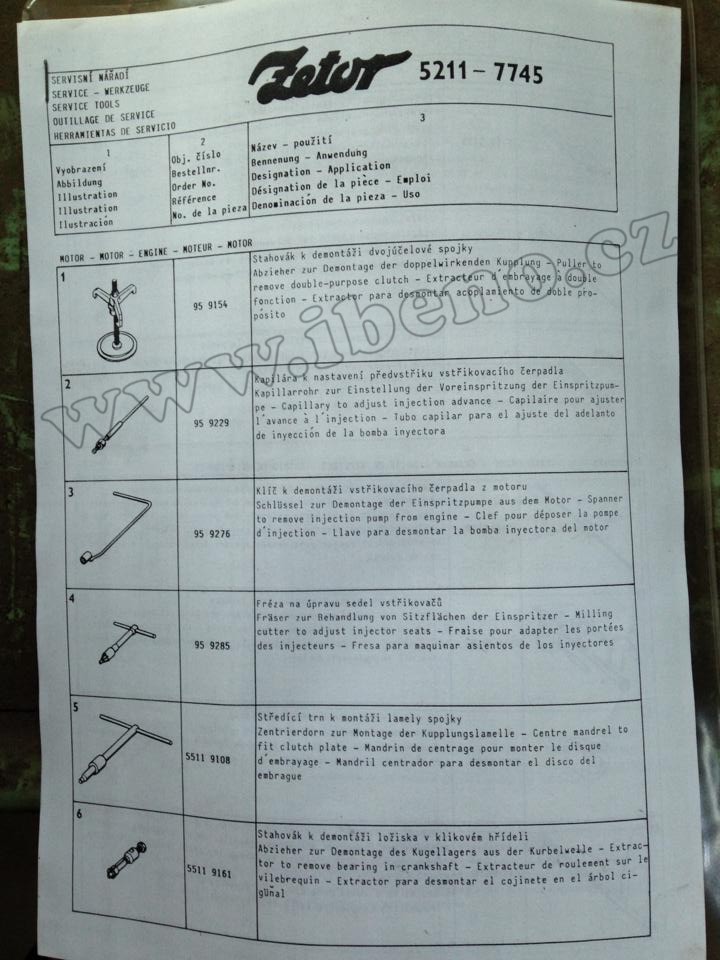 Servisní nářadí  Zetor 5211 5245 6211 6245 7211 7245 7245H 7711 7745