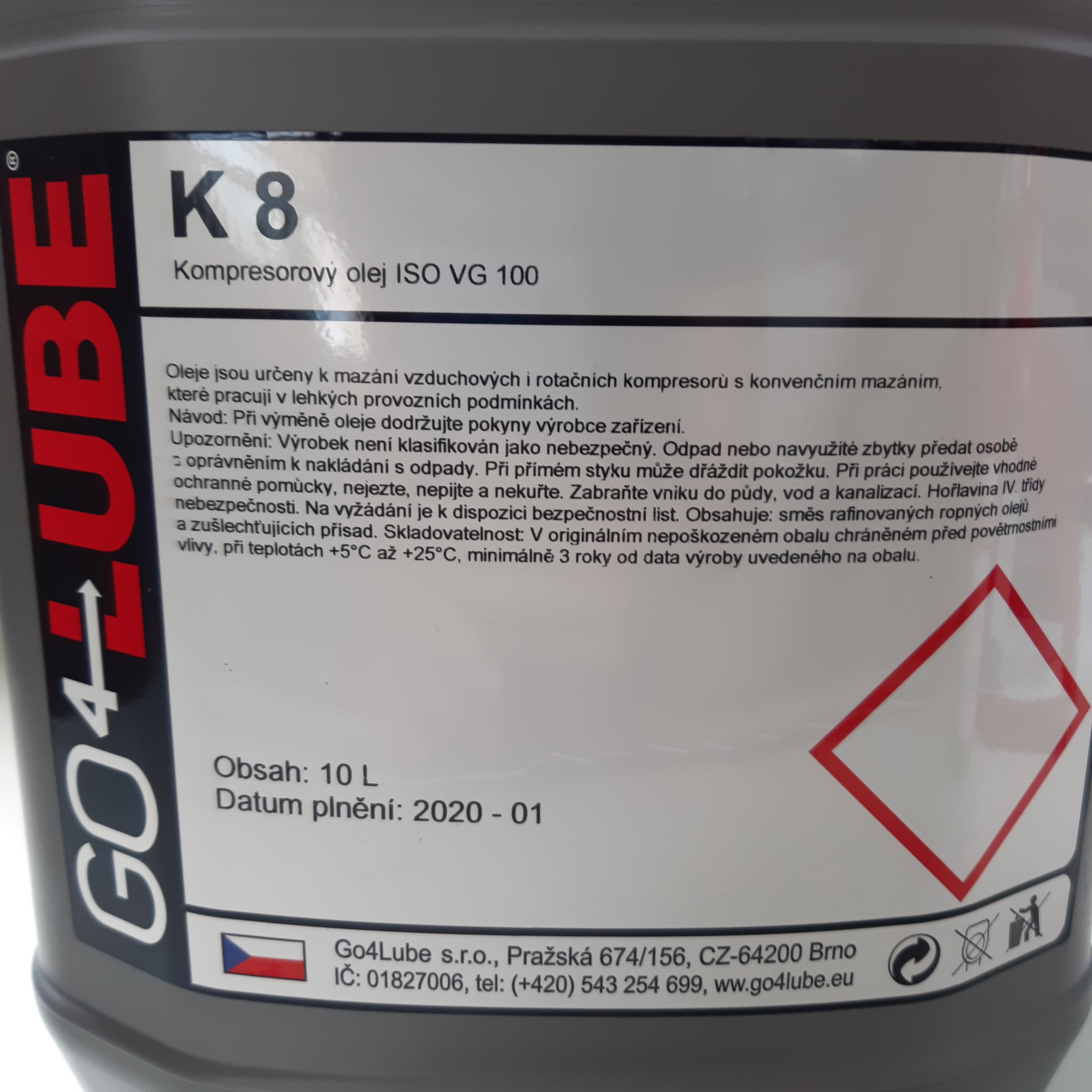 10Litrů - Kompresorový olej - K8, VG 100