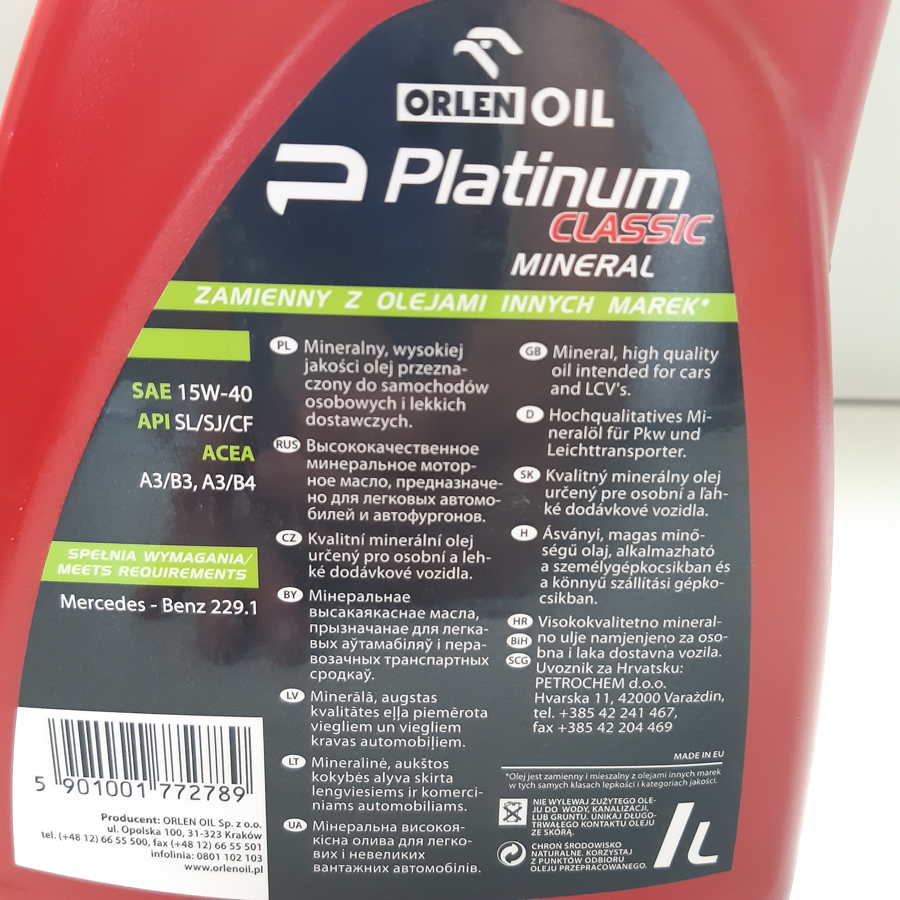 1Litr - Minerální motorový olej - 15W-40 - Orlen Oil