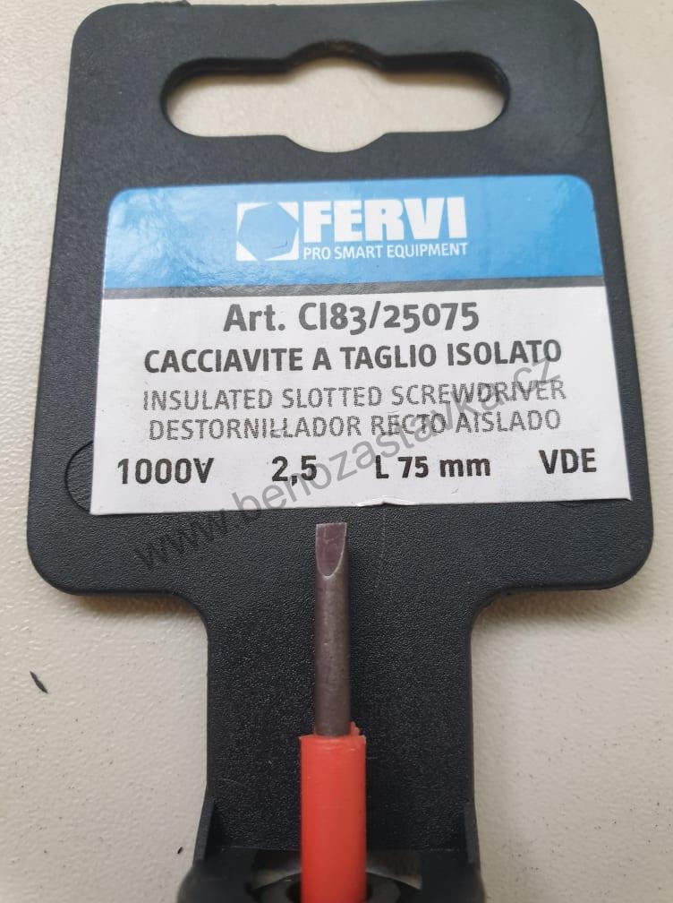 Plochý šroubovák, izolovaný - 1000V - 0,4x2,5x75 mm - FERVI