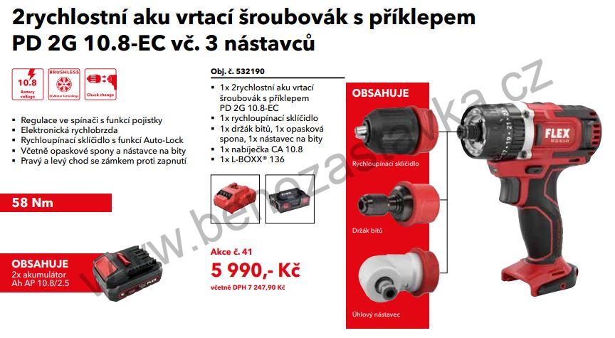 2-rychlostní aku-vrtačka s příklepem PD 2G 10.8-EC včetně 3 nástavců - FLEX