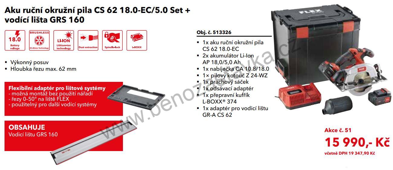 Aku ruční okružní pila CS 62 18.0-EC/5.0 Set + vodící lišta GRS 160 - FLEX
