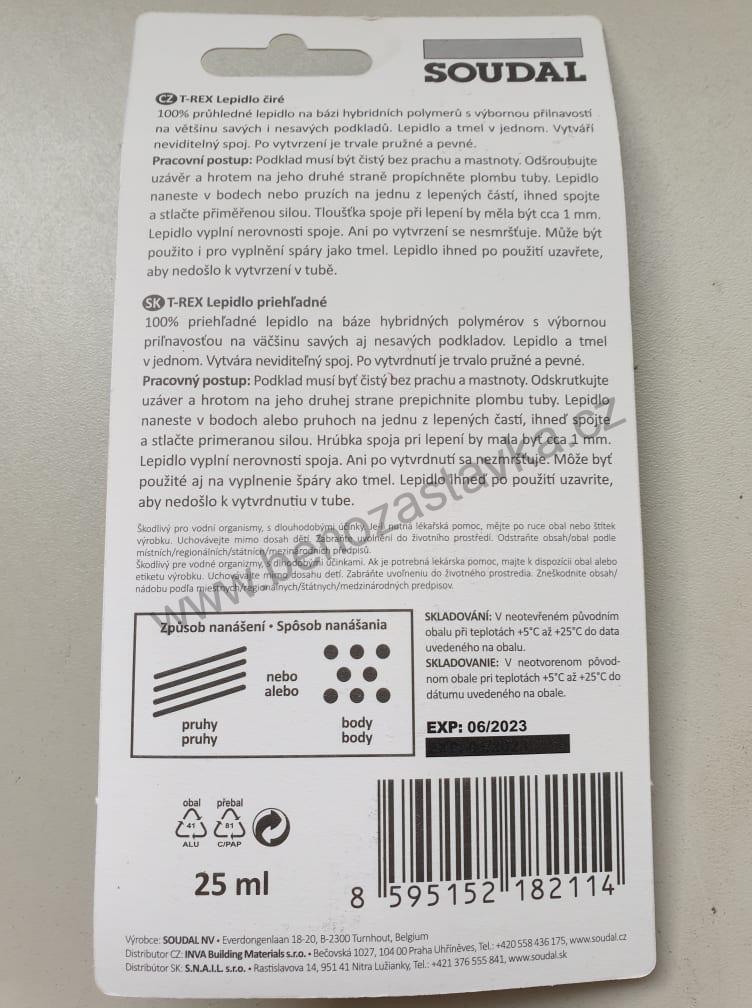 25ML - Lepidlo čiré T-REX - sklo/guma