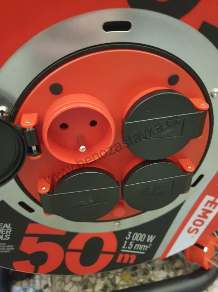 Prodlužovací gumový kabel na bubnu s vypínačem - 4 zásuvky, 50m, 1,5mm2