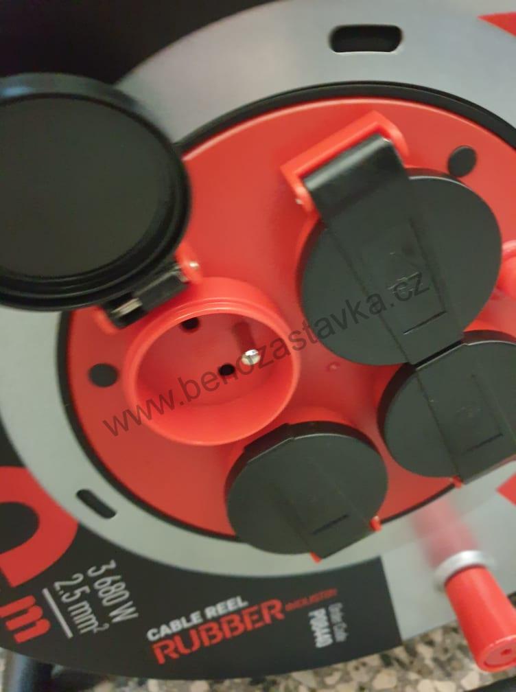 Prodlužovací gumový/neoprénový kabel na bubnu s vypínačem - 4 zásuvky, 40m, 2,5mm2