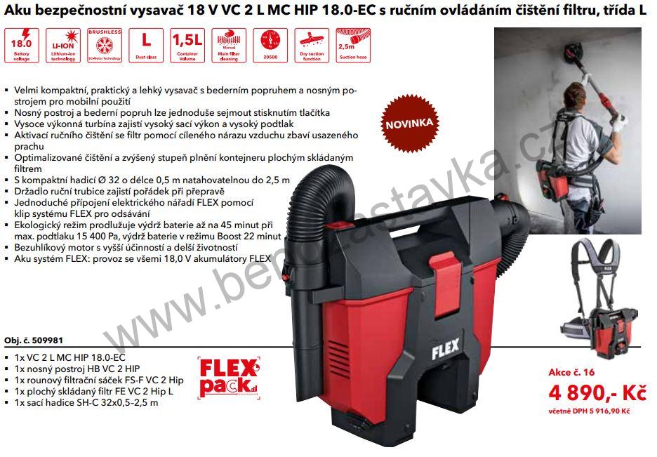Kompaktní opaskový aku vysavač VC 2 L MC Hip 18.0-EC s manuálním čištěním filtru, 1,5 l třída L - FLEX