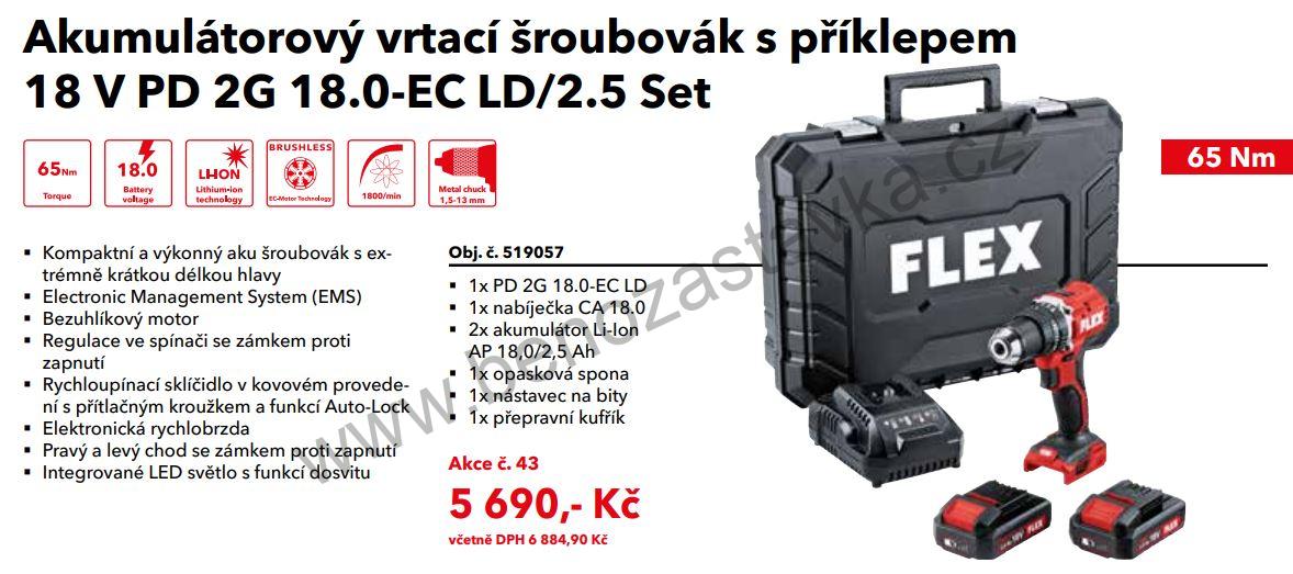 Aku vrtací šroubovák s příklepem 18 V PD 2G 18.0-EC LD/2.5 Set - FLEX