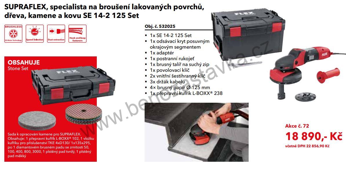 SUPRAFLEX SE 14-2 125 Set, speciální bruska na lakované povrchy, dřevo, kámen a kov + Sada k opracování kamene pro SUPRAFLEX - FLEX