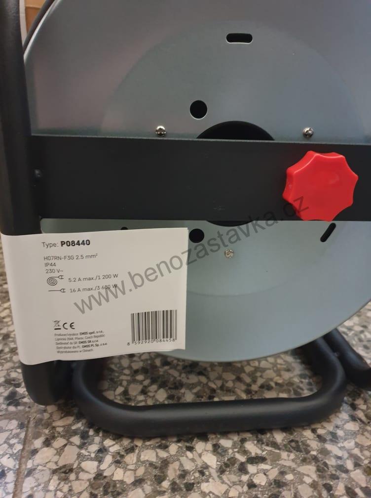 Prodlužovací gumový/neoprénový kabel na bubnu s vypínačem - 4 zásuvky, 40m, 2,5mm2