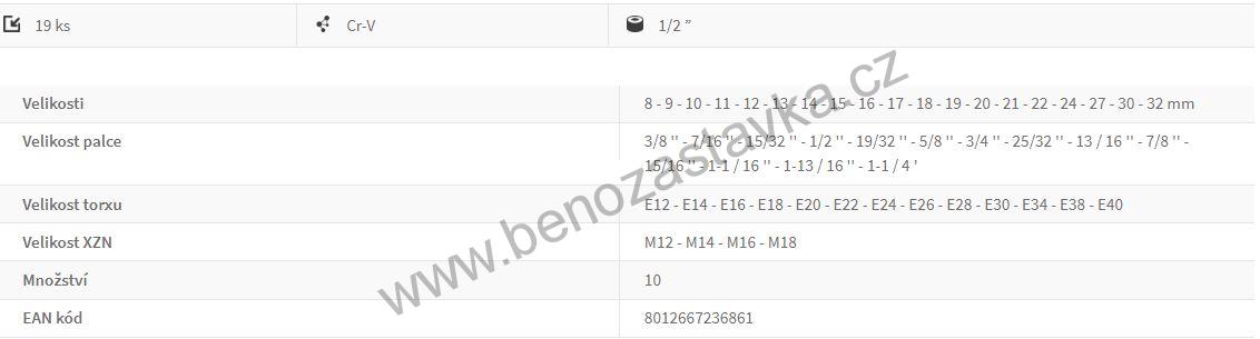 Sada hlavic MULTILOCK - 1/2" - 19 dílů - Fervi