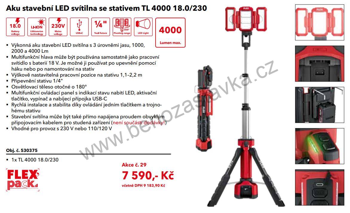 LED aku-stavební svítilna se stativem TL 4000 18.0/230 18 V - FLEX