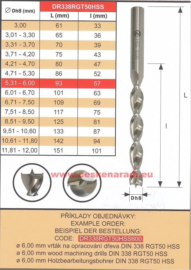 Vrták do dřeva lesklý - průměr 11,00x142/94