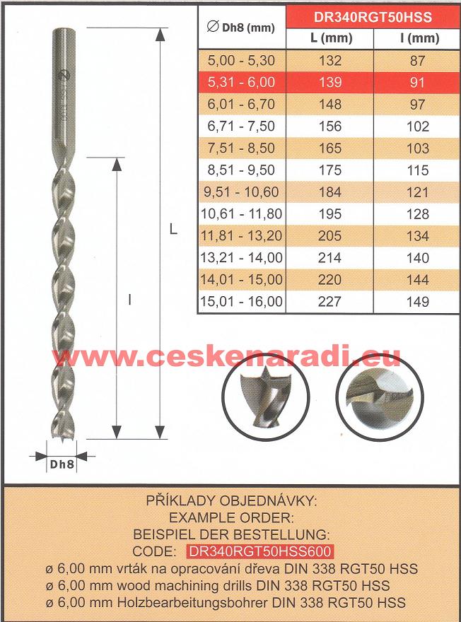 Vrták do dřeva lesklý - průměr 11,00x142/94