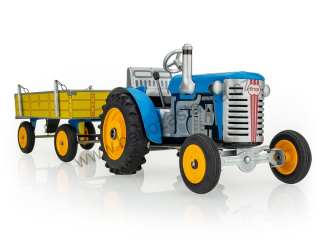 Plechový model traktor ZETOR 25 s valníkem modrý - kovové disky - KOVAPCZ
